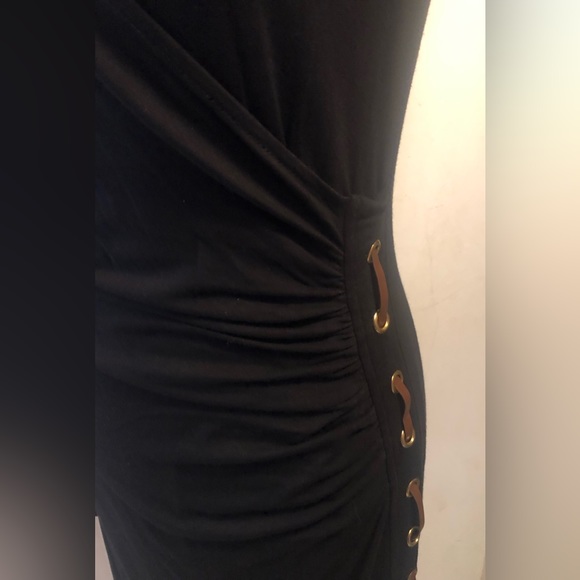 Carmen Marc Valvo-Blk Wrap Long Sleeve Bodycon Dress W/inner Laced Leather, SZ S - Picture 9 of 13